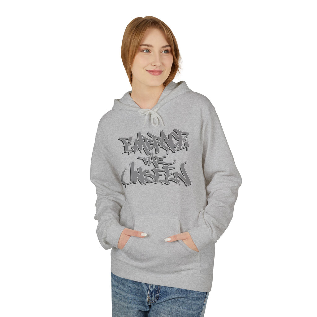 Graffiti-Inspired Unisex Fleece Hoodie, Streetwear Pullover, Urban Apparel, Cozy Gift for Teens, Casual Style, Embrace the Unseen